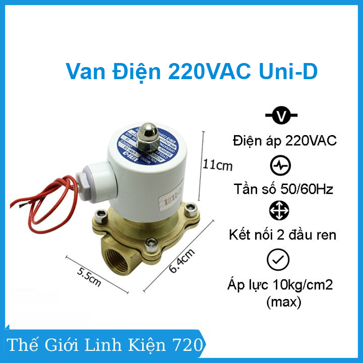 Van điện Uni-D 220VAC, van nước điều khiển đóng mở bằng điện tiện lợi