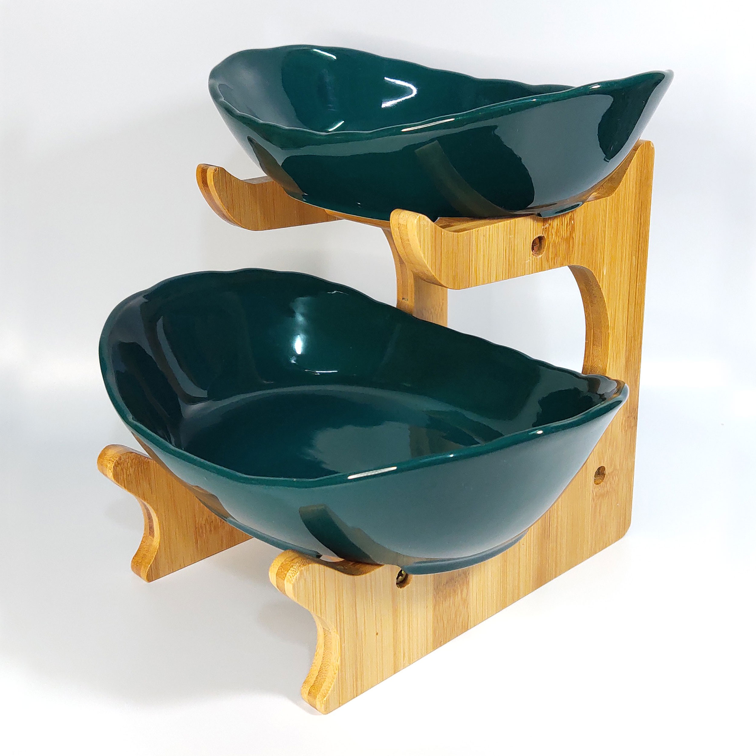 Bộ khay sứ 02 tầng đựng hoa quả - màu xanh đen