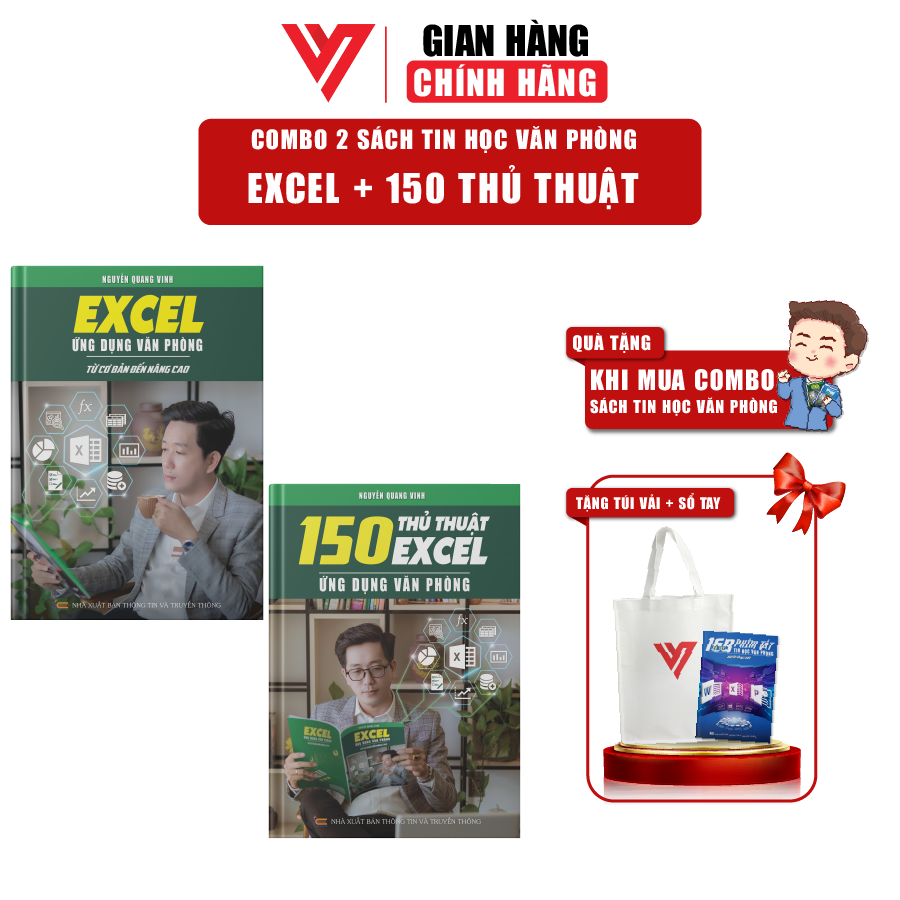 Combo 2 sách excel và 150 thủ thuật đào tạo tin học ứng dụng văn phòng kèm theo khóa học online