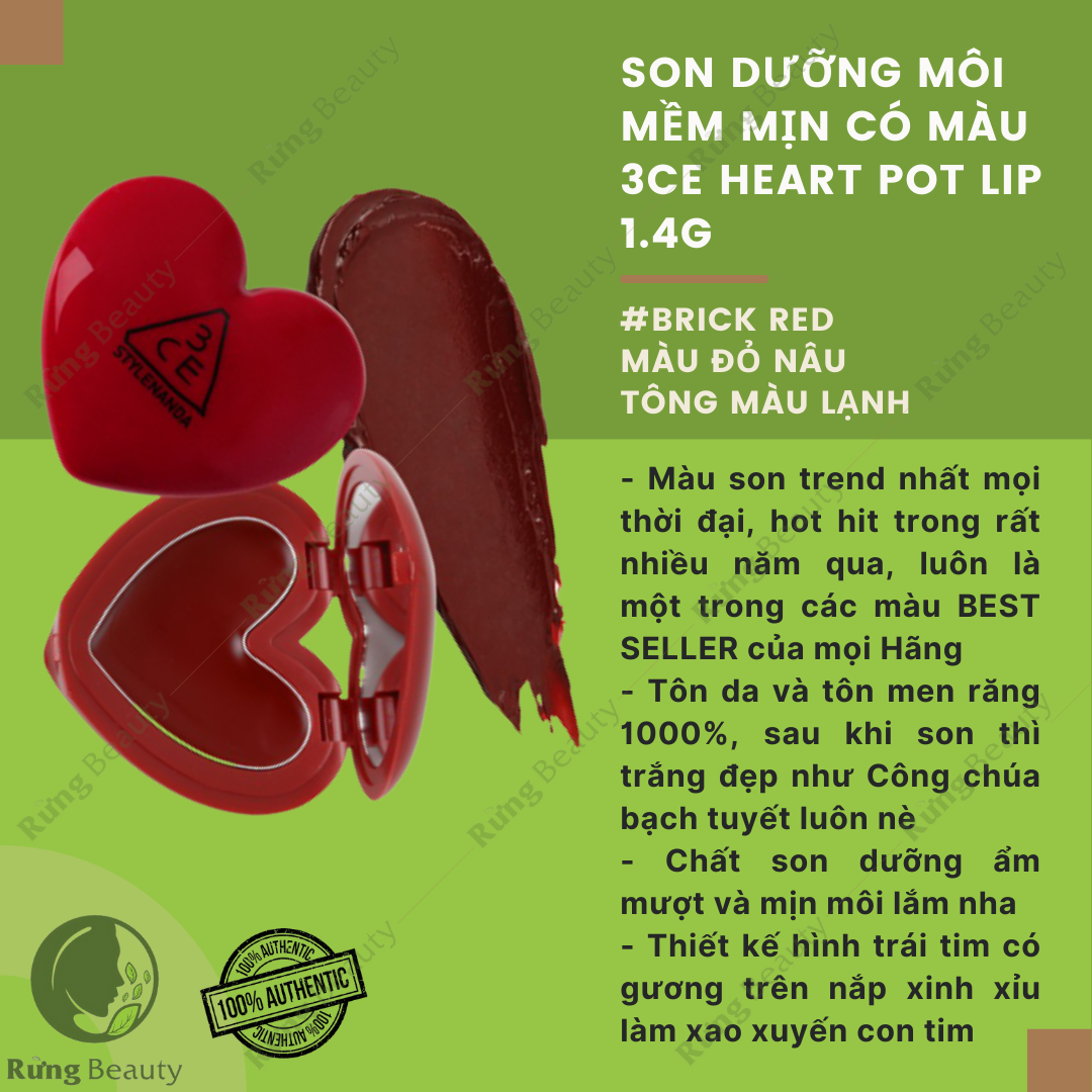 Son dưỡng môi mềm mịn có màu 3ce heart pot lip