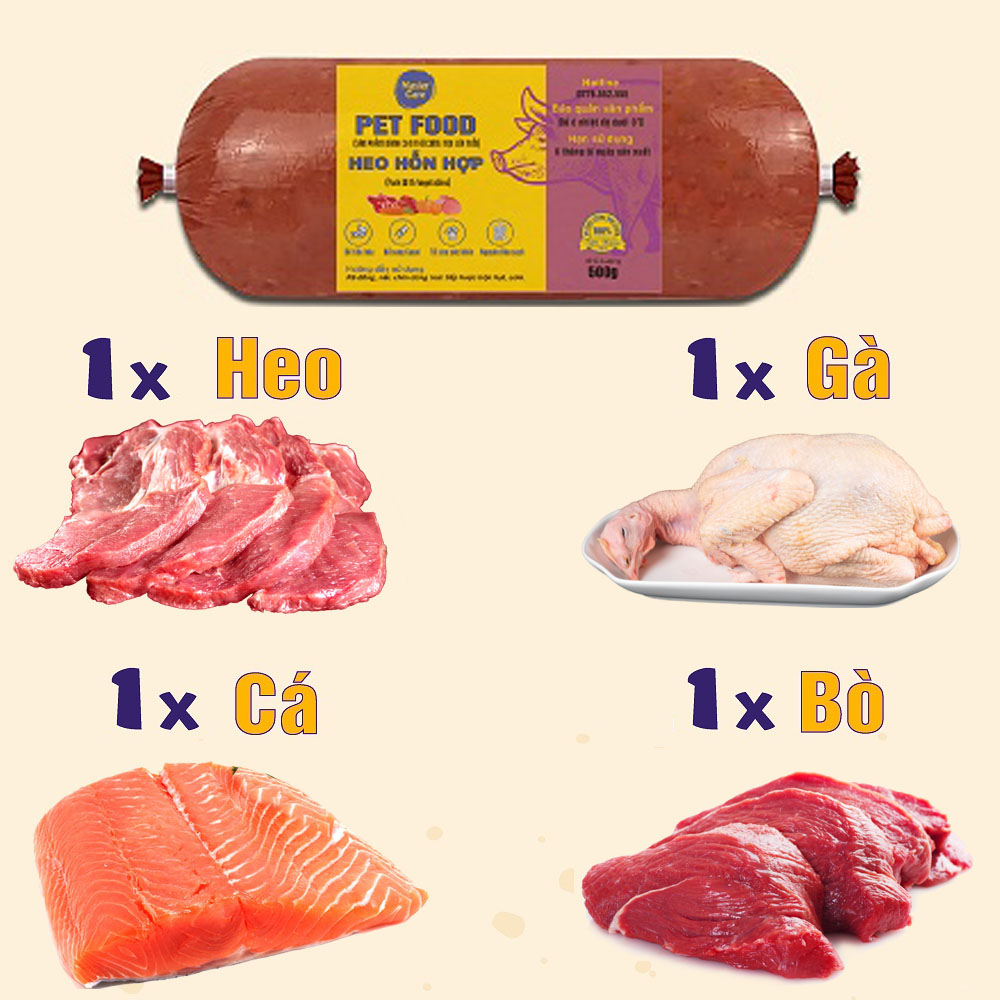 Thức ăn tươi đông lạnh cho chó mèo mastercare combo vip đủ vị thức ăn cho chó tươi 4 vị - thực phẩm tươi đông lạnh