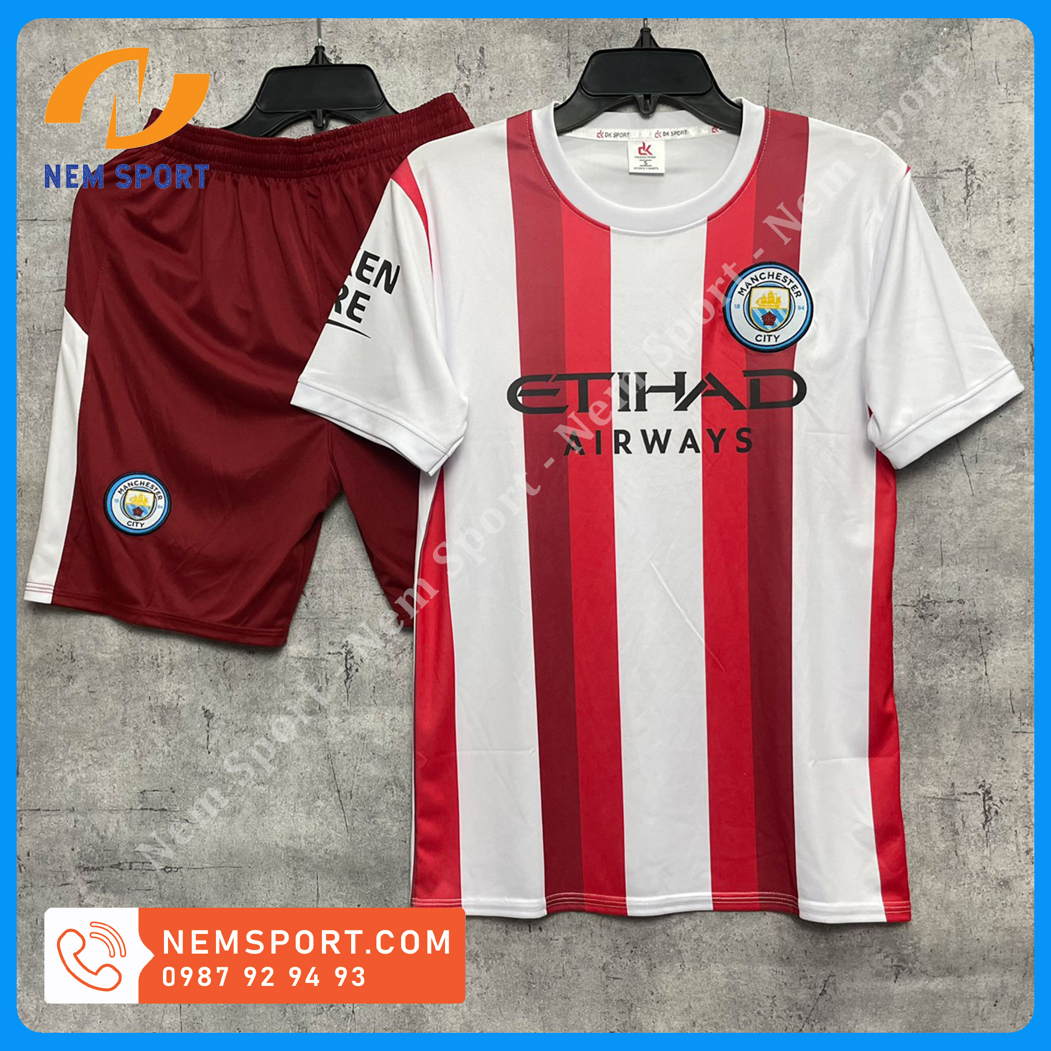 Quần Áo Đá Bóng CLB Manchester CiTy Trắng Sọc Đỏ Sân Khách 2022