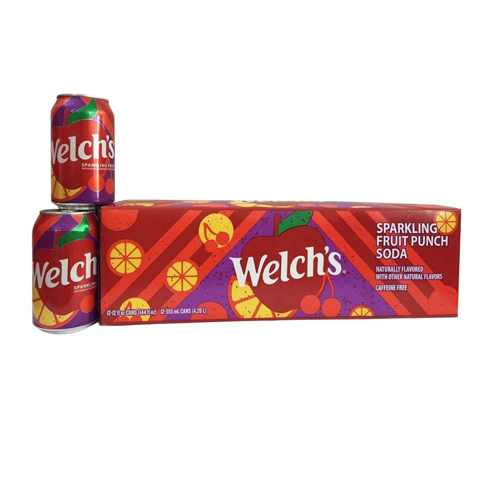 Thùng 12 Lon Nước Ngọt Hiệu Welch's Sparkling Fruit Punch Soda - USA 355ml