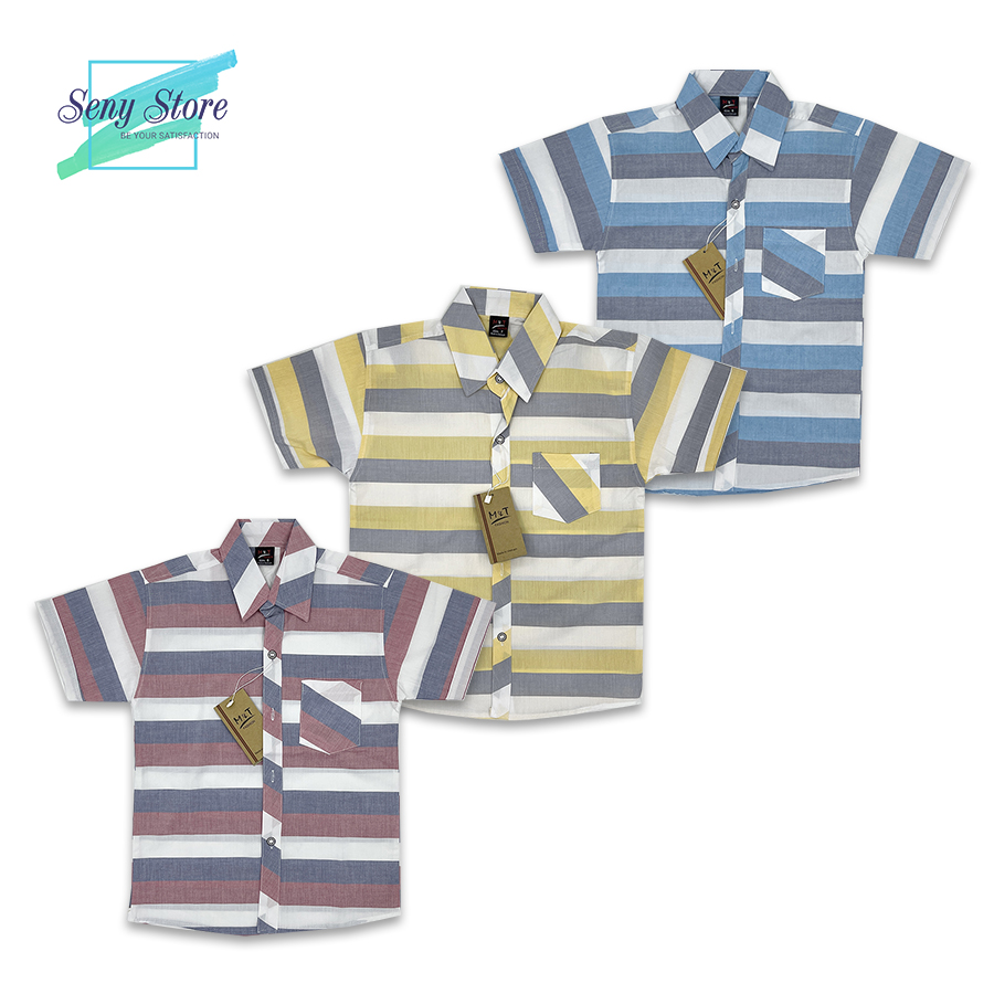 [HCM]Áo sơ mi bé trai tay ngắn phong cách thời trang sọc ngang dễ phối đồ với kaki quần sọt SN001 - cho bé từ 5 đến 14 tuổi