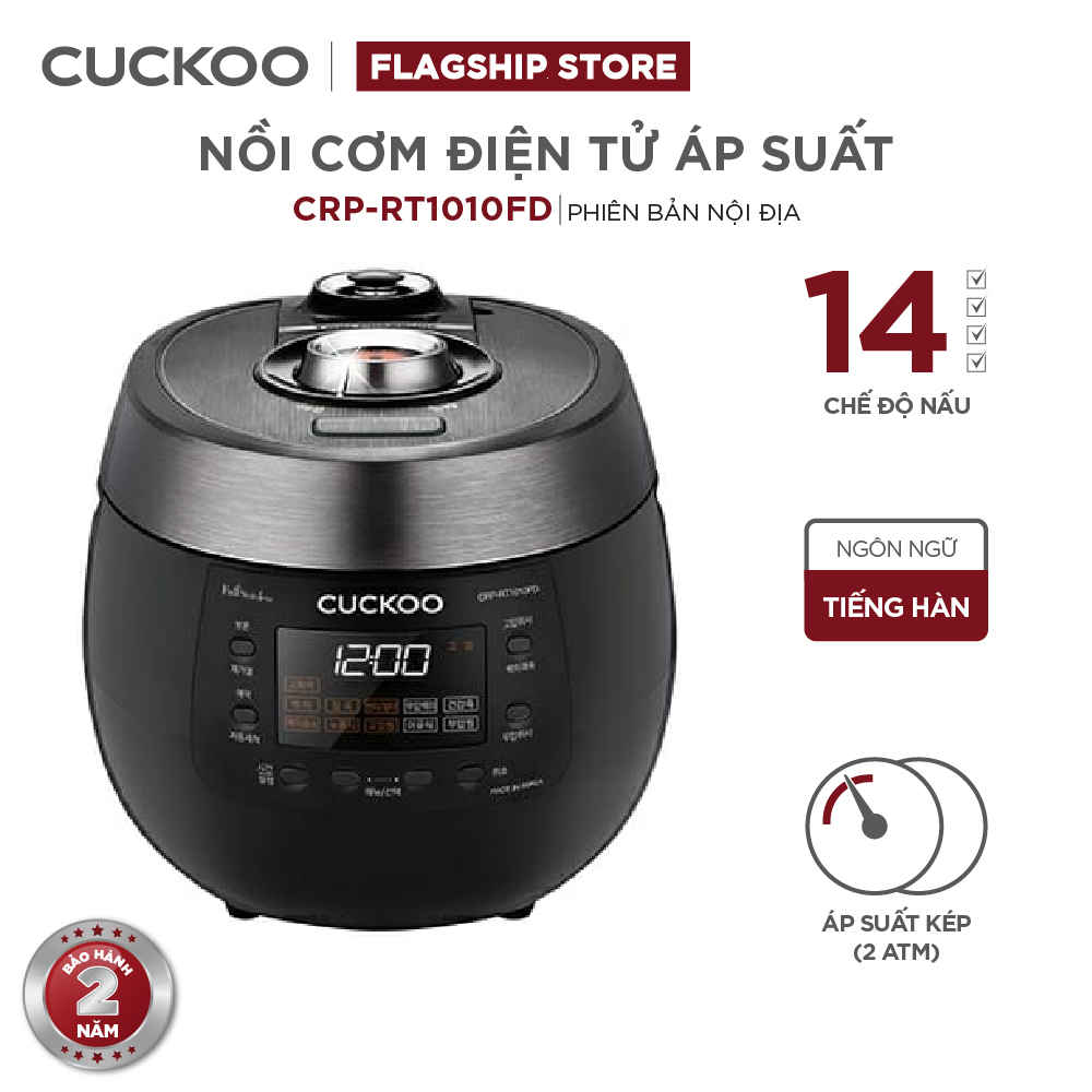 Nồi cơm điện tử áp suất Cuckoo 1.8 lít CRP-RT1010FD màu đen - lòng nồi chống dính cao cấp phủ Xwall  Diamond -Sản xuất tại Hàn Quốc - bản nội địa tiếng Hàn - Hàng chính hãng Cuckoo Việt Nam