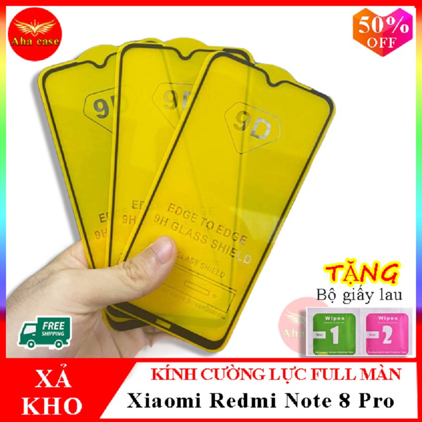 Kính cường lực XIAOMI REDMI NOTE 8 PRO ,Kính cường lực redmi note 8 pro FULL màn hình , Tặng kèm giấy lau ướt và giấy lau khô, Aha Case