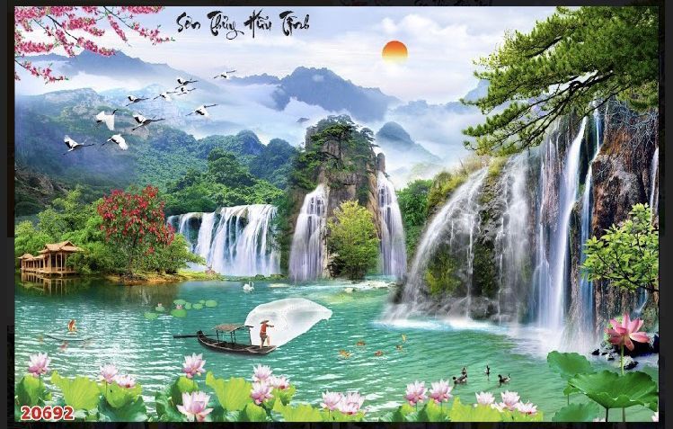Tranh dán tường 3d in vải lụa 1m5 x 1m