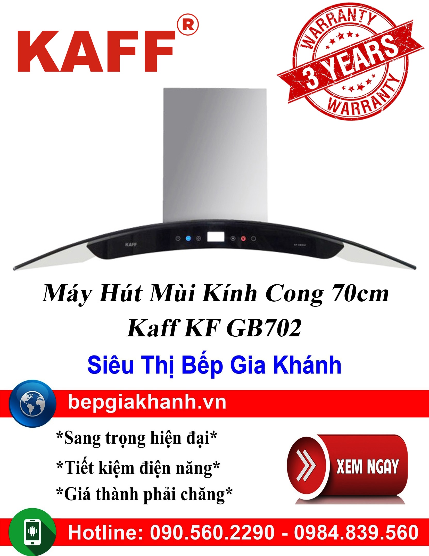 [HCM]Máy hút mùi kính cong 70cm Kaff KF GB702 máy hút mùi nhà bếp máy hút mùi bếp máy hút mùi kính c