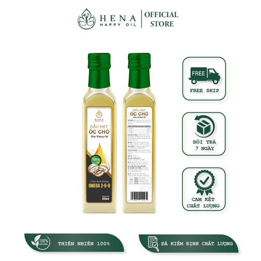 Dầu ép lạnh hạt Óc Chó nguyên chất – Dung tích 250ml - Hena Happy Oil