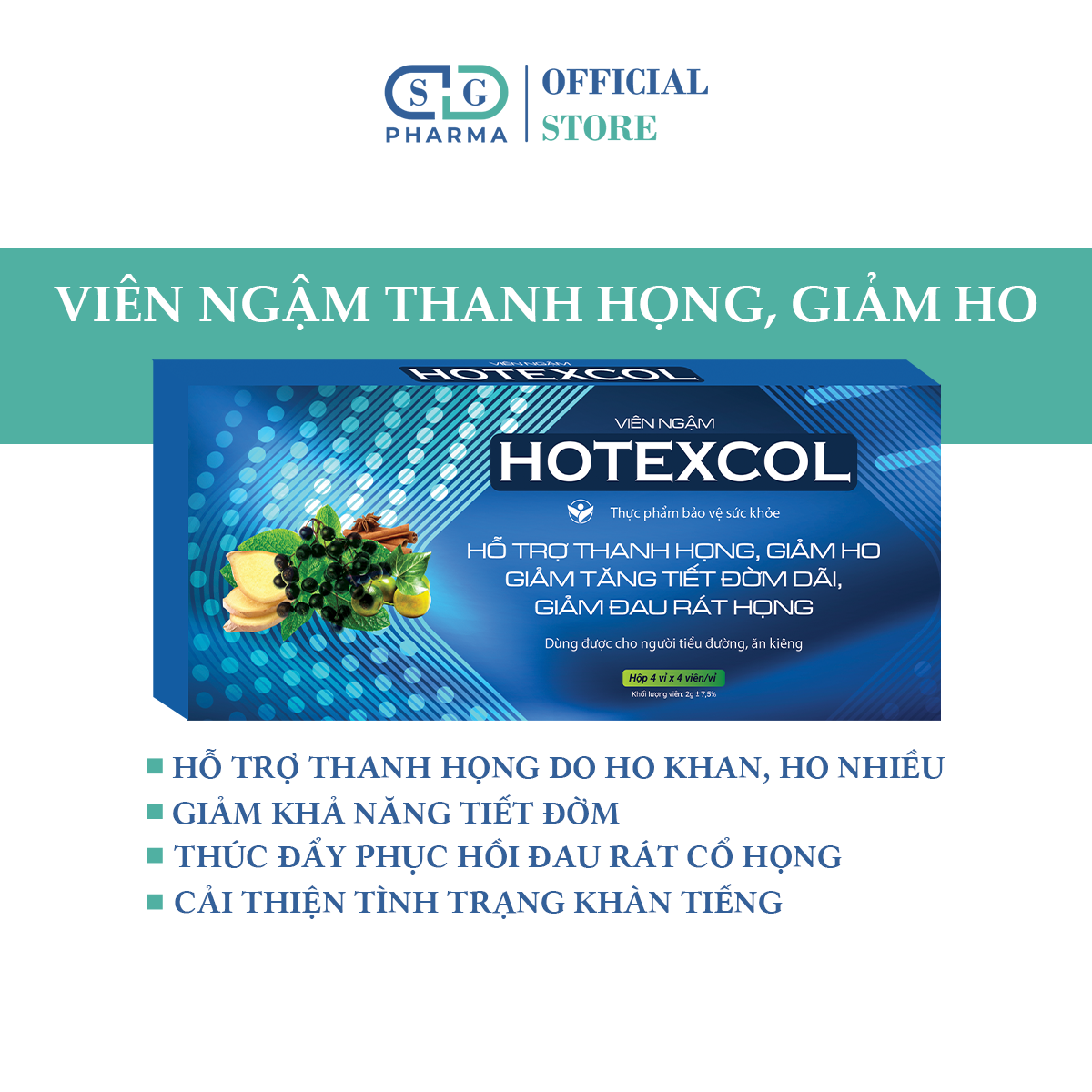 Viên ngậm thanh họng giảm ho hotexcol hộp 4 vỉ/ 4 viên