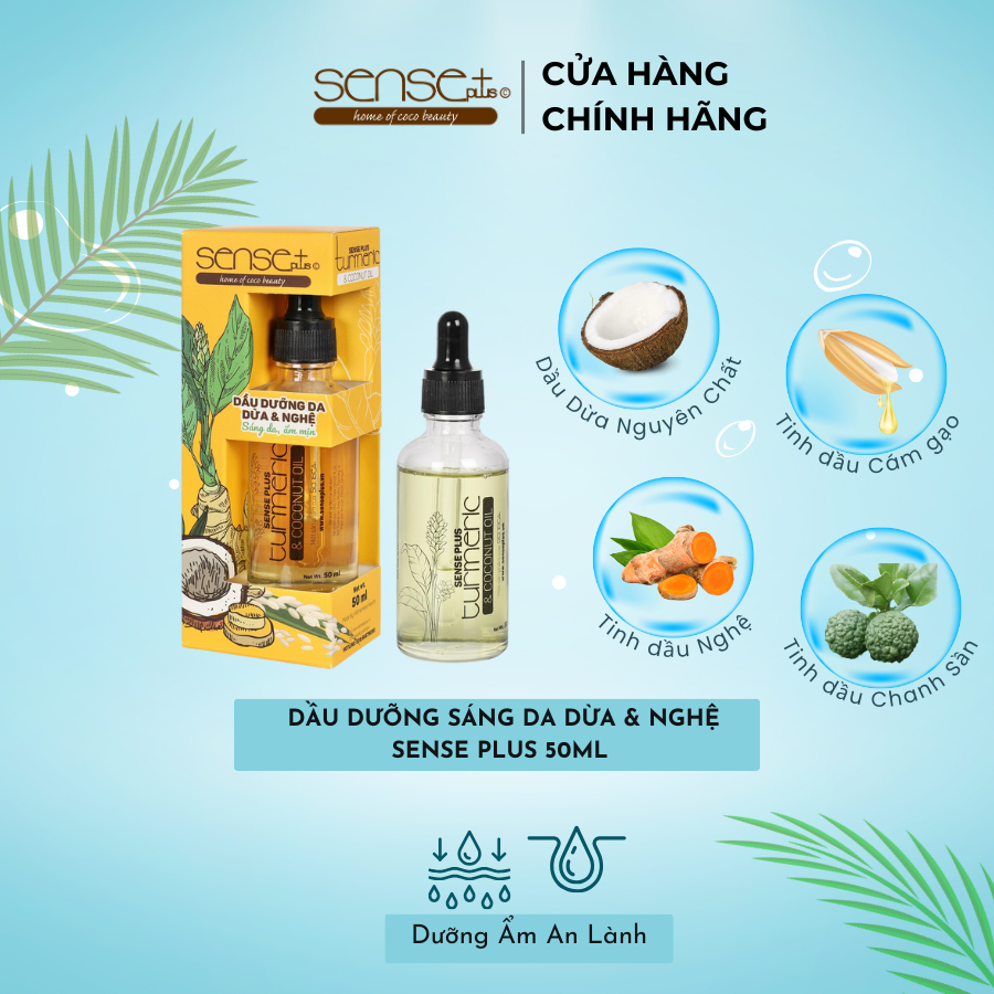 Dầu Dừa Dưỡng Trắng Da Turmeric Sense Plus Thiên Nhiên 50ml