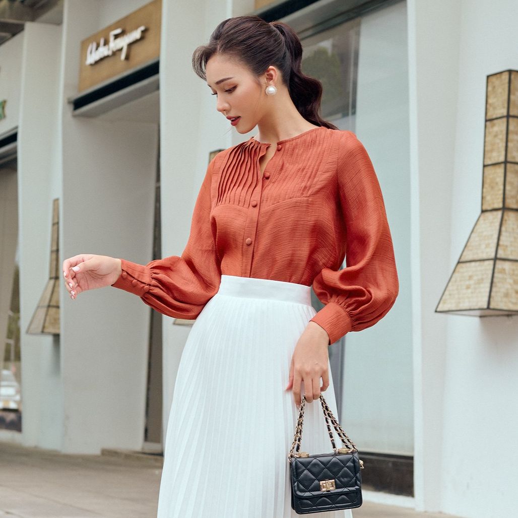 Olv - áo dark amber long sleeve top