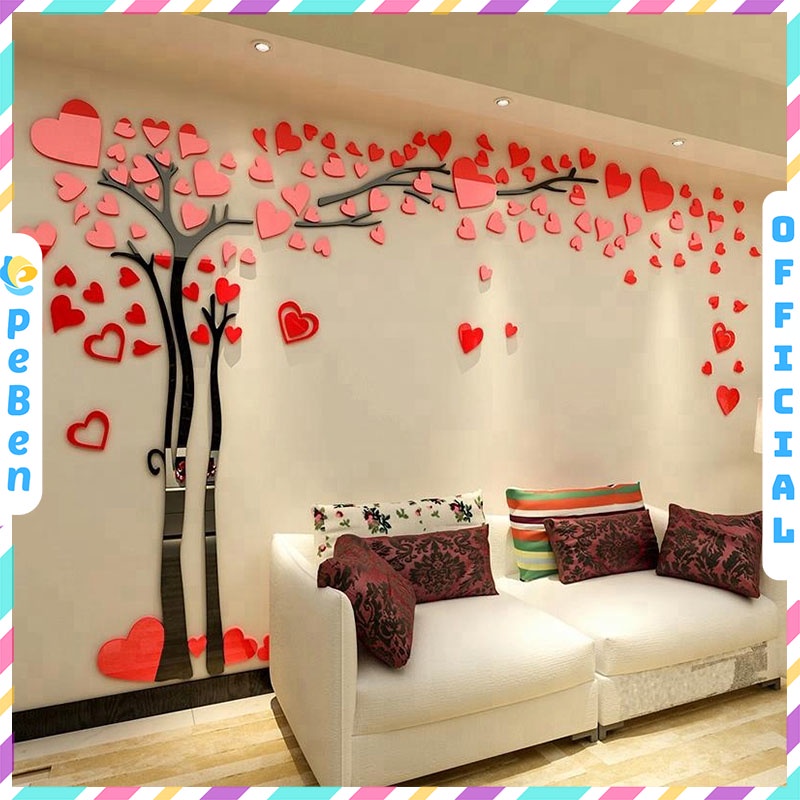 Tranh mica EPeBen dán tường nổi 3d hình cây tình yêu trái tim decor trang trí phòng khách, phòng ngủ