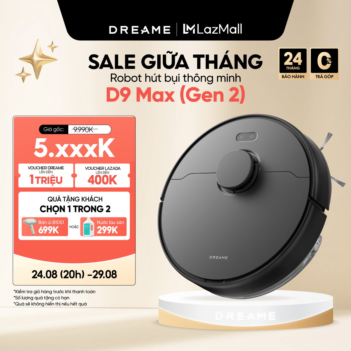 Robot Hút Bụi Lau Nhà Thông Minh Dreame D9 Max/D9 Max Gen 2/ D9 Pro - Lực Hút 4000Pa - Bản Quốc Tế - Bảo Hành 12 Tháng