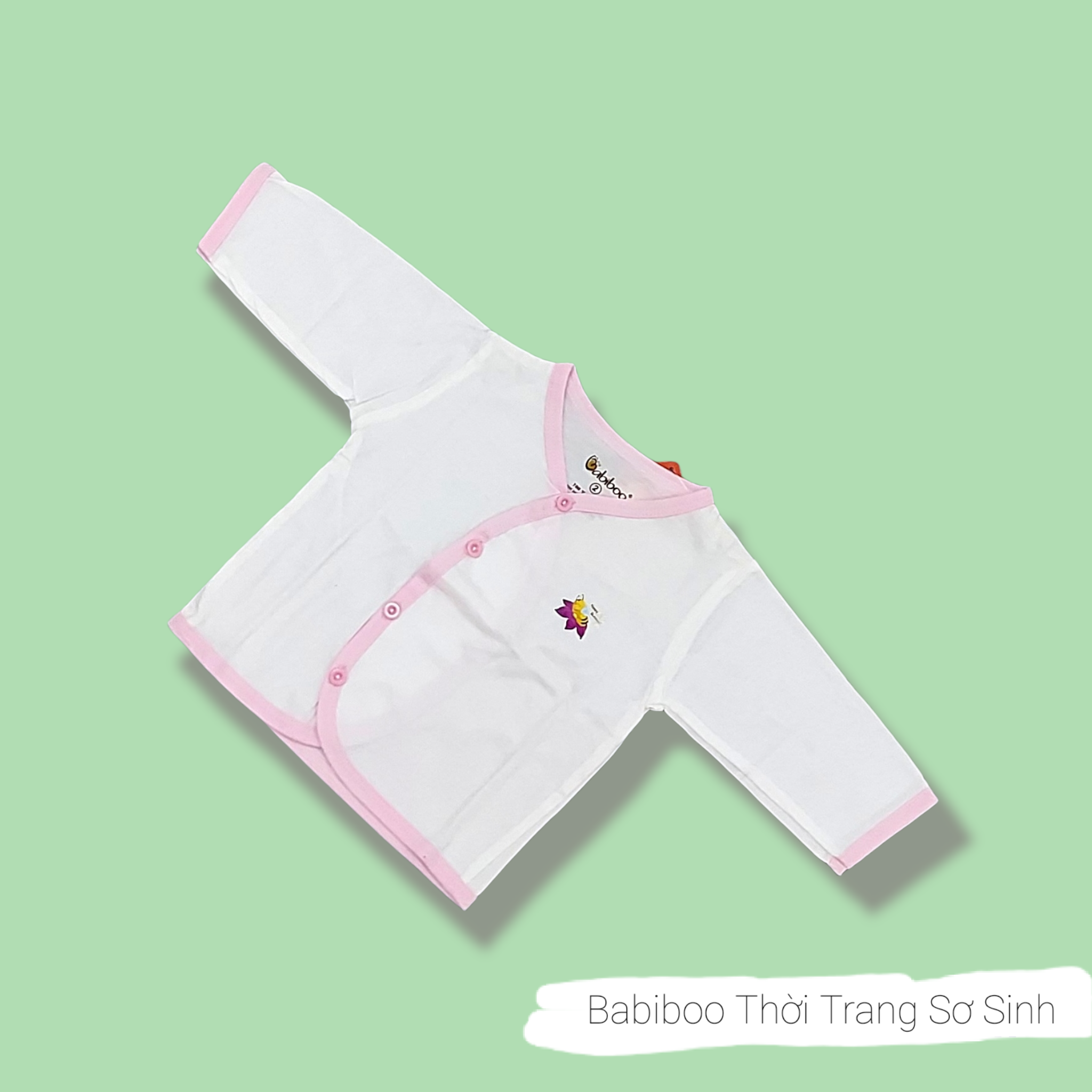 Áo sơ sinh cổ tim viền màu tay dài babiboo- bb04