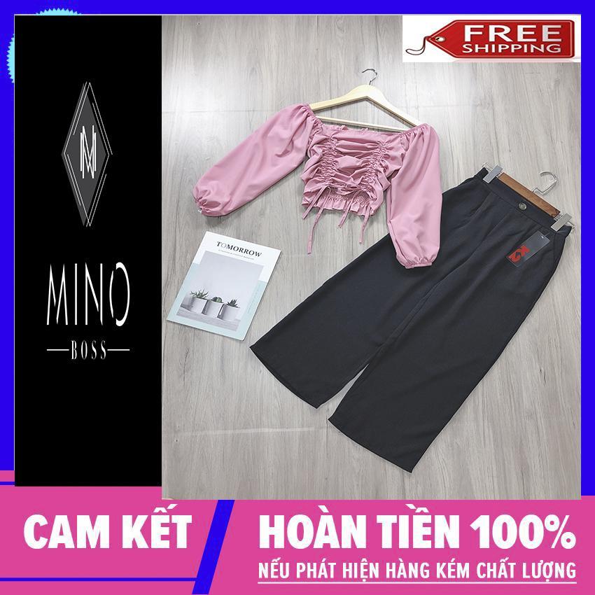 SET ÁO RÚT DÂY 2 BÊN VÀ QUẦN ỐNG RỘNG, set bộ quần áo nữ, set đồ nữ, set áo và chân váy, set áo và quần, áo kiểu nữ, áo thun nữ, Mino Boss