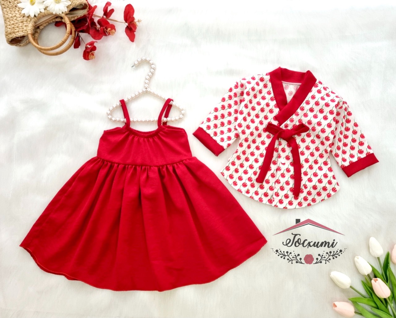 Váy hanbok đỏ cherry ngọt ngào đáng yêu - tocxumi