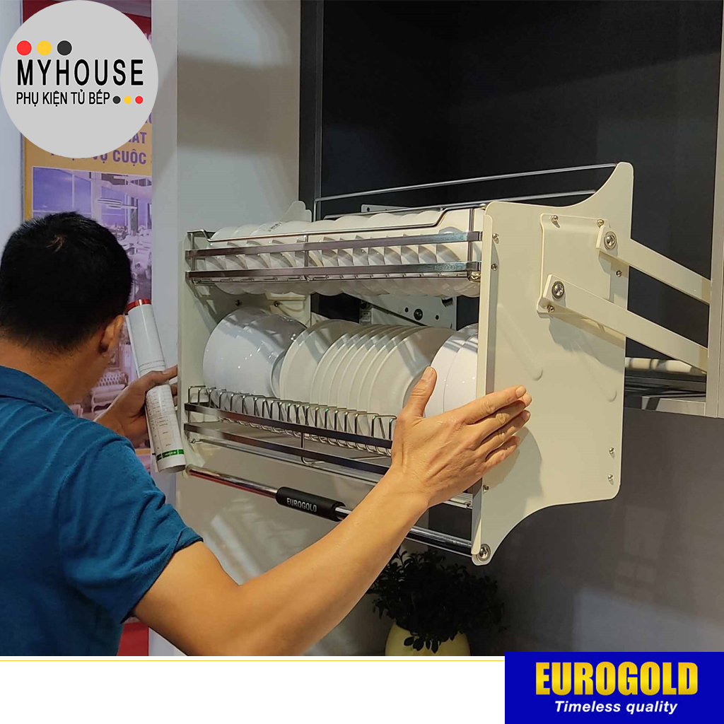 Giá bát nâng hạ Eurogold, Kệ đựng chén bát đa năng, inox 304, bảo hành vĩnh viễn