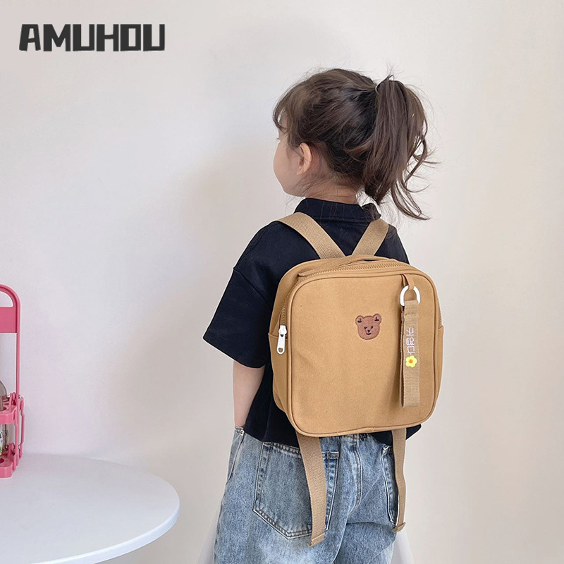 Cặp học sinh AMUHOU Cặp đi học mẫu giáo Ba lô siêu nhẹ thêu hình gấu dễ