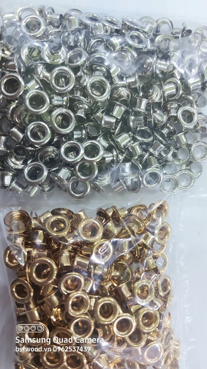 [HCM]Khoen ore 4mm Khoen 4 ly Inox sáng bóng Màu bạc / Màu vàng Bịch 100 cái Khuy mắt cáo bấm vải Phụ liệu may mặc cao cấp