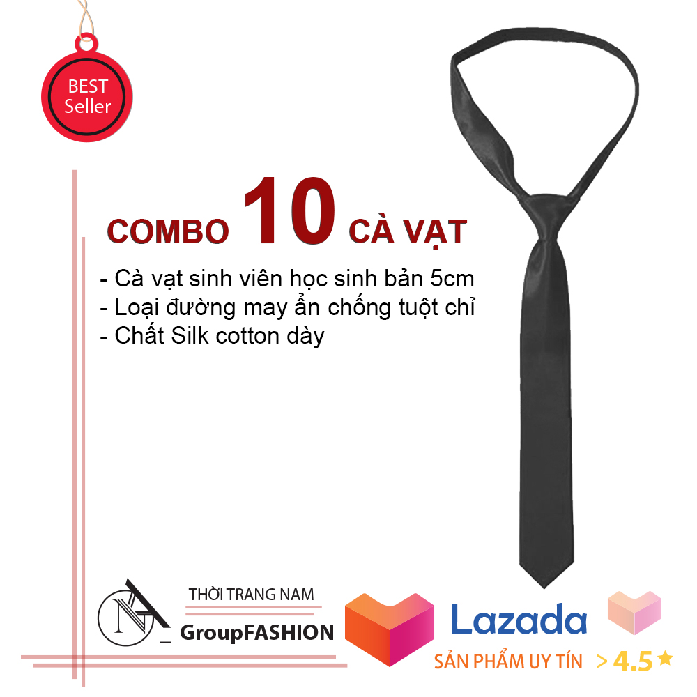 Combo 10 cà vạt, cà vạt đen , cà vạt bản nhỏ 5cm , cà vạt sinh viên (học sinh)