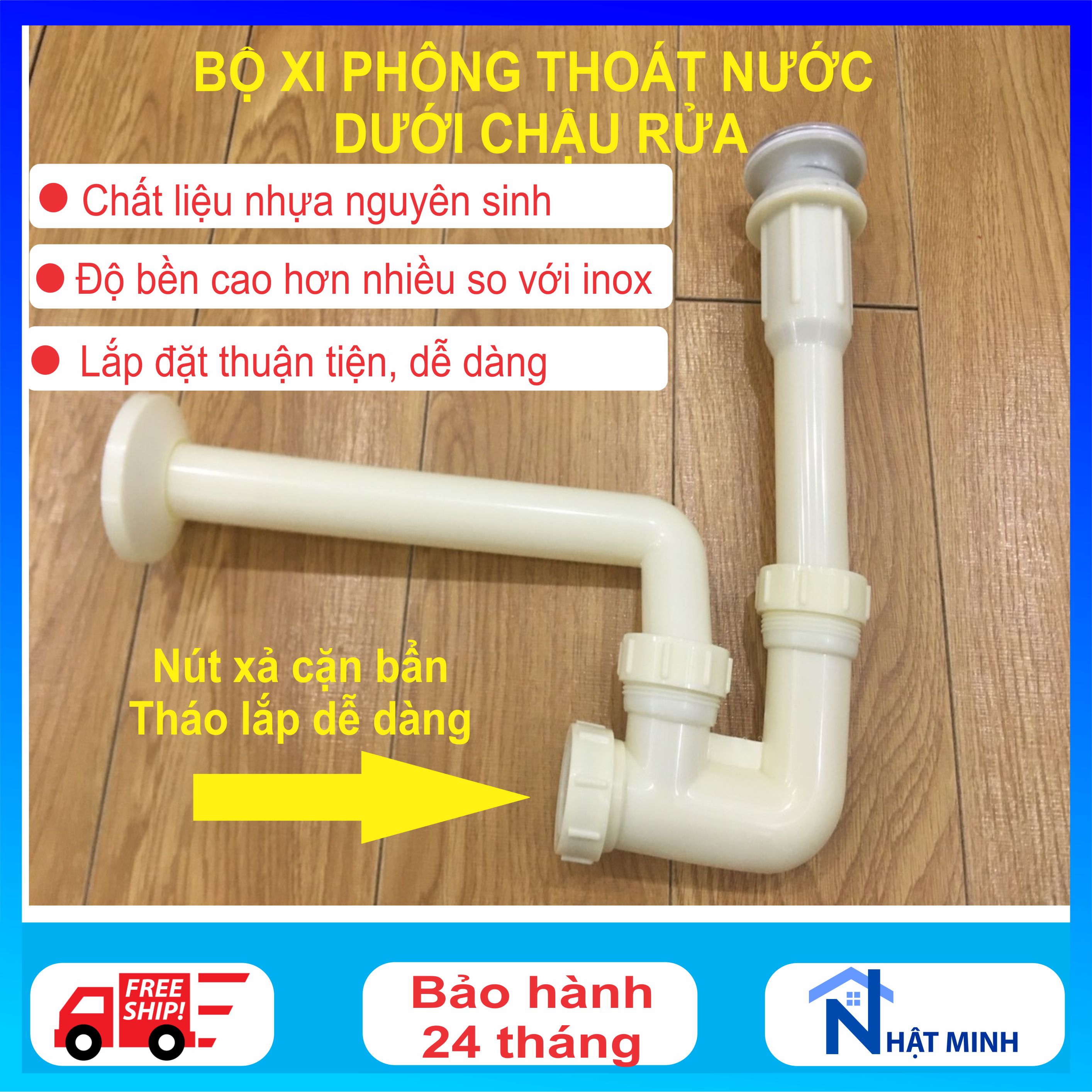 Bộ xi phông Rangos SP02, xi phông thoát nước chậu rửa mặt, có nút xả cặn cực tiện, nhựa đẹp siêu bền, dễ lắp đặt