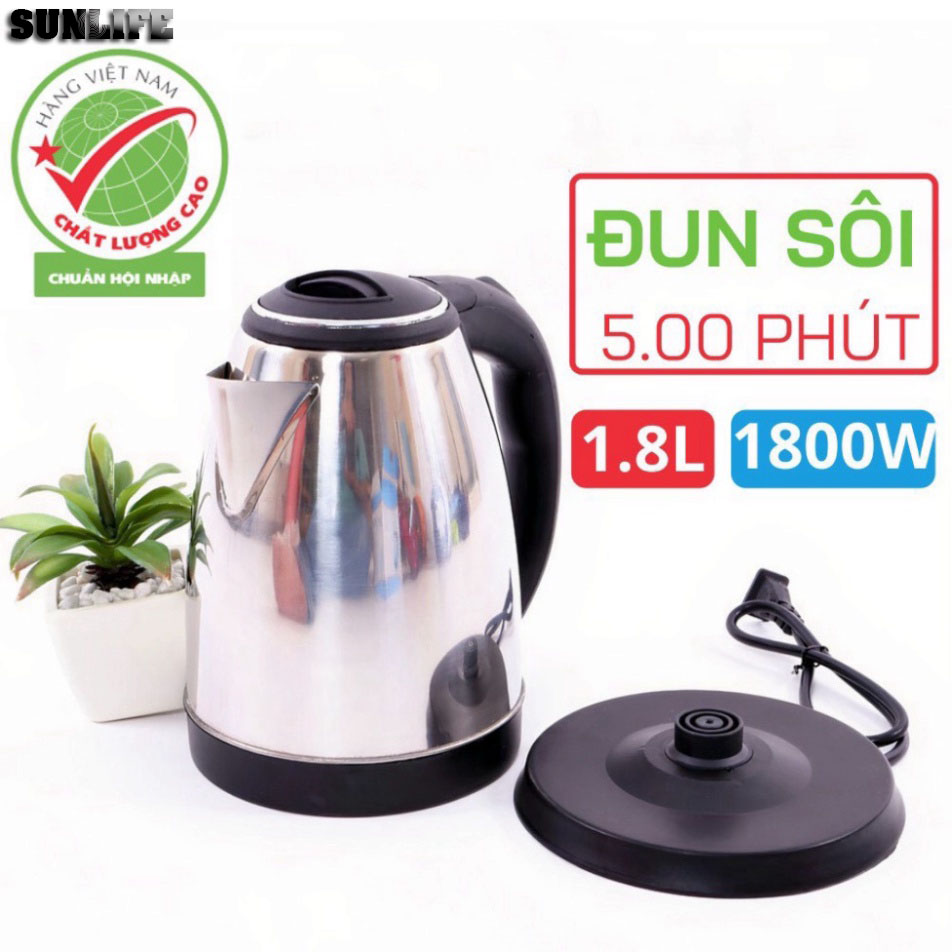 Ấm Siêu Tốc Inox 1,8 Lít Đun Sôi Cực Nhanh - Bình siêu tốc inox tốt cho sức khỏe người sử dụng