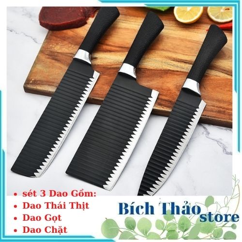 [HCM][ SALE KHỦNG ] COMBO BỘ 3 DAO NHẬT BẢN   -  CHẤT LIỆU THÉP KHÔNG RỈ - SIÊU BÉN  SIÊU BỀN  THÂN DAO GỢN SÓNG CHỐNG DÍNH CAO CẤP.