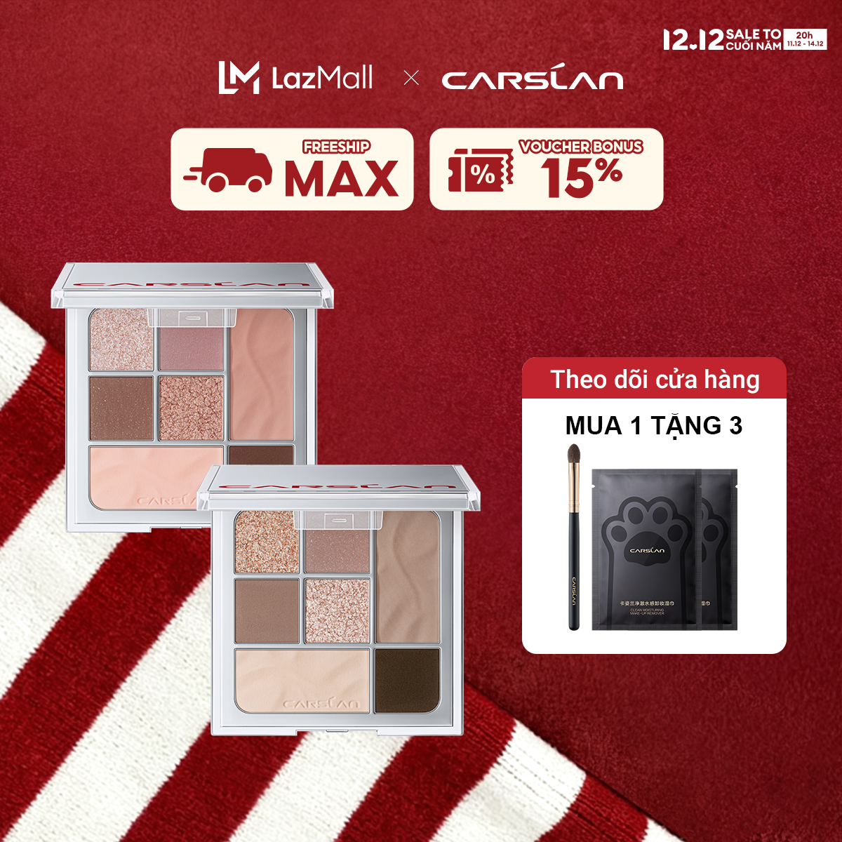 ĐỘC QUYỀN 11 20pm - 14.12|VOUCHER+QUÀ TẶNG Phấn mắt Carslan Carmen 7 màu 10g