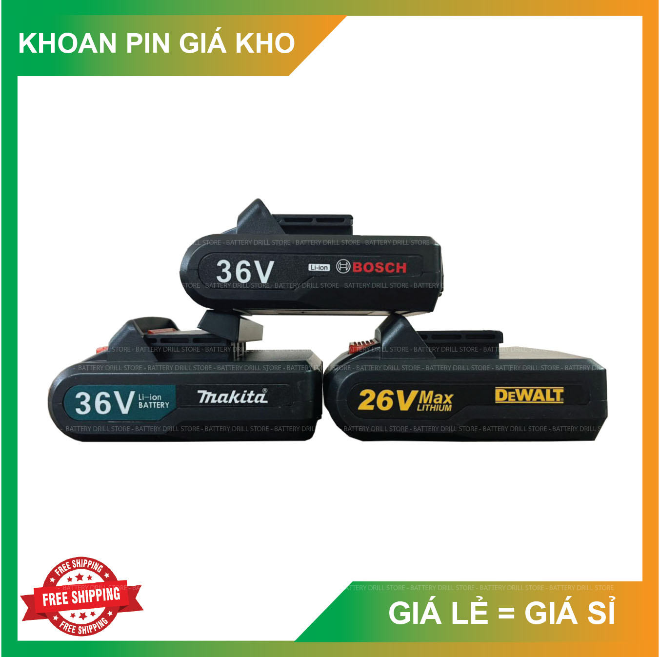 Pin 36v 5 cell dùng cho máy khoan pin bossch, makita, dewalt, hitachi 18v, 21v, 24v, 26v, 36v,..