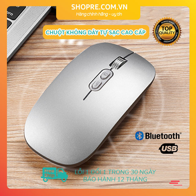 Chuột không dây cho macbook laptop M103 pin sạc chính hãng cao cấp - kết nối kép Bluetooth / USB Wireless - Màu Bạc