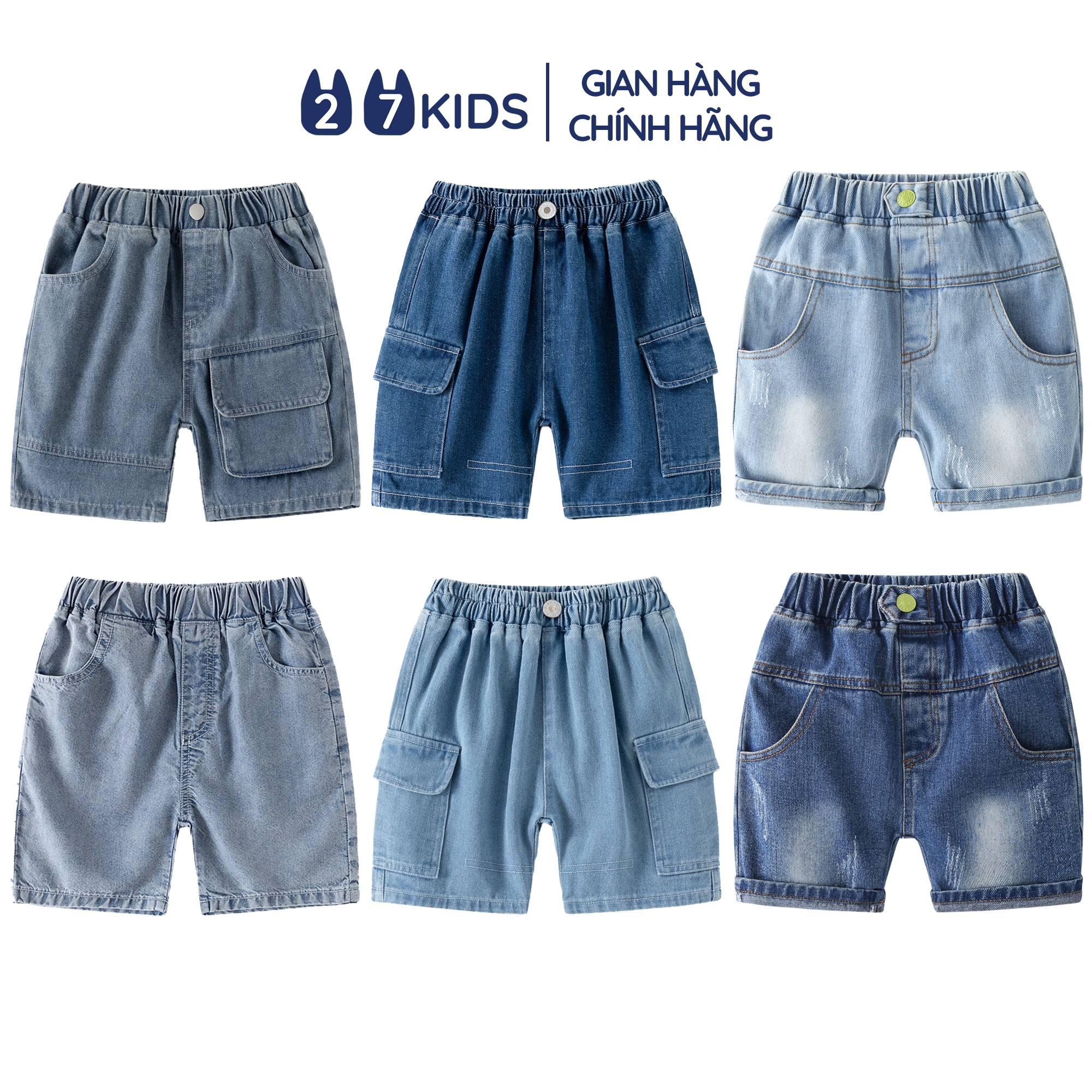 Quần short jean bé trai 27Kids WELLKIDS đùi bò mềm lưng chun nam cho trẻ từ 2-8 tuổi BSJE2