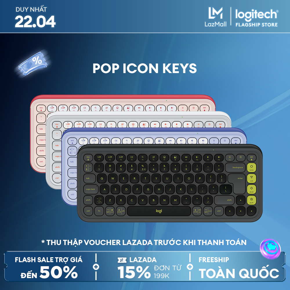 Bàn phím Bluetooth không dây POP ICON KEYS Logitech - Gõ thoải mái, Nút lập trình, Kết nối 3 thiết bị