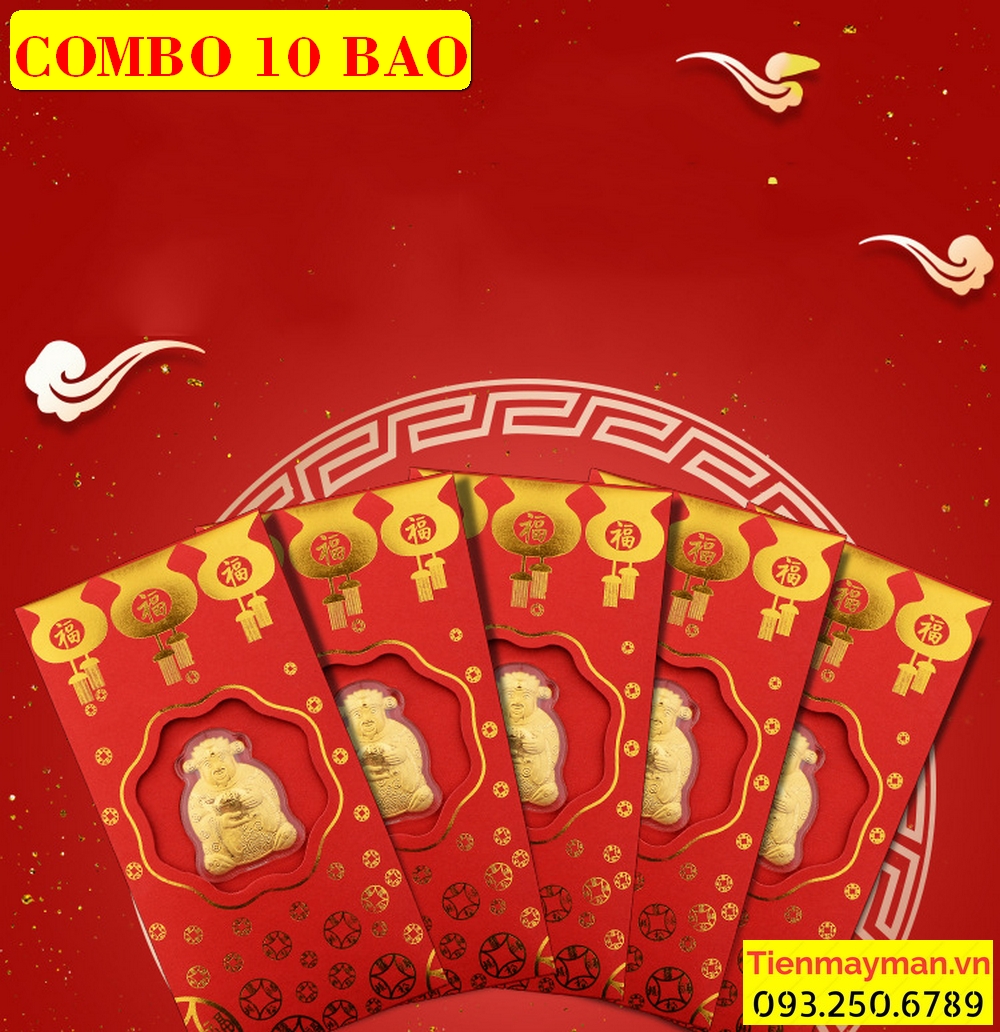 Combo 10 bao lì xì ông thần tài vàng năm 2022 nhâm dần