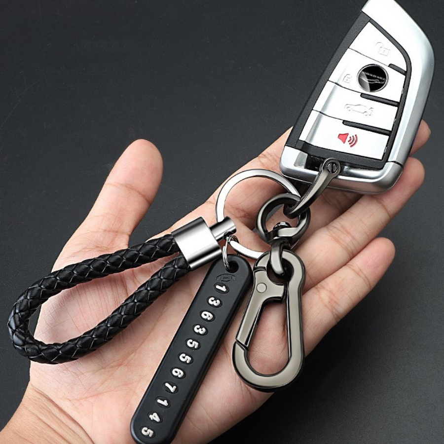 Móc Chìa Khóa Xe Máy Móc Khóa Nhà Kèm Thẻ Số Điện Thoại Chống Thất Lạc Móc Khóa Titan Dây PU Thời Trang