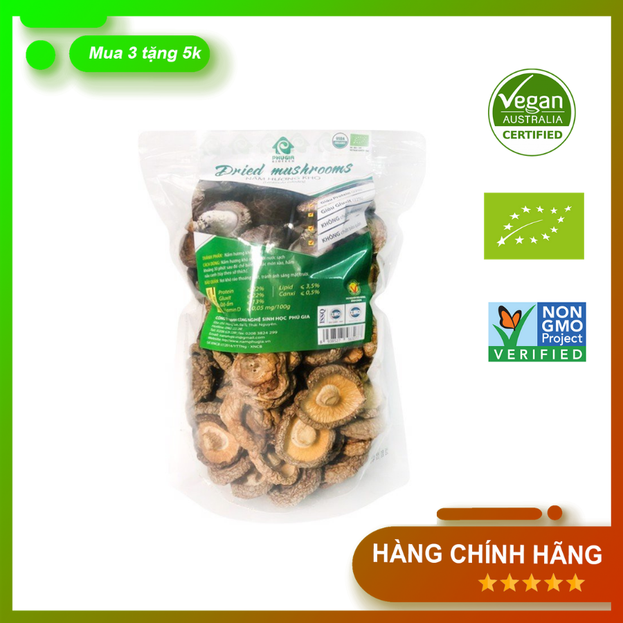 Nấm hương organic/nấm hương hữu cơ phú gia mũ size m 70g