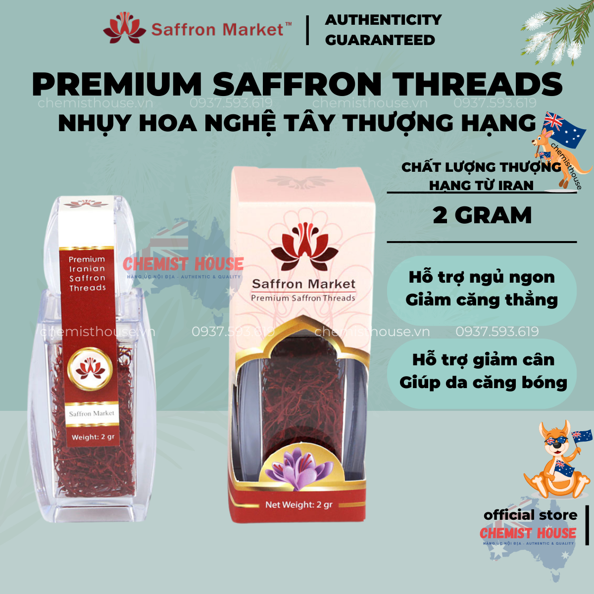 [Hàng Chuẩn ÚC] TRÀ Nhụy hoa nghệ tây cao cấp Saffron ÚC XUẤT XỨ IRAN giúp an thần - ngủ ngon
