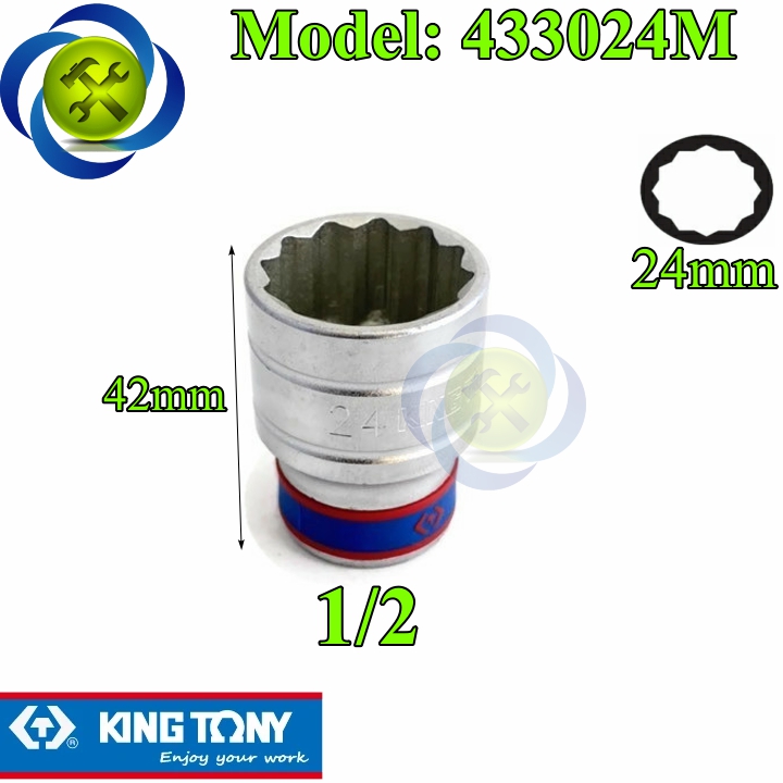 Tuýp 24mm 1/2 kingtony 433024m 12 cạnh màu trắng dài 42mm