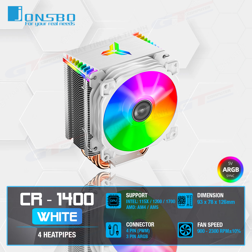Tản nhiệt cpu jonsbo cr1400 white led rgb auto - tản nhiệt khí cpu 4 ống đồng