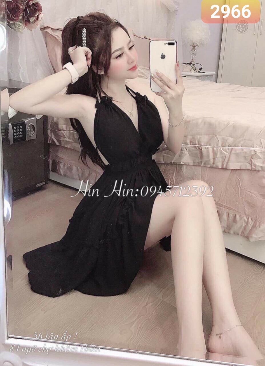 Đầm bèo cột nơ cổ hở lưng có mút ngực siêu sang chảnh -qc39