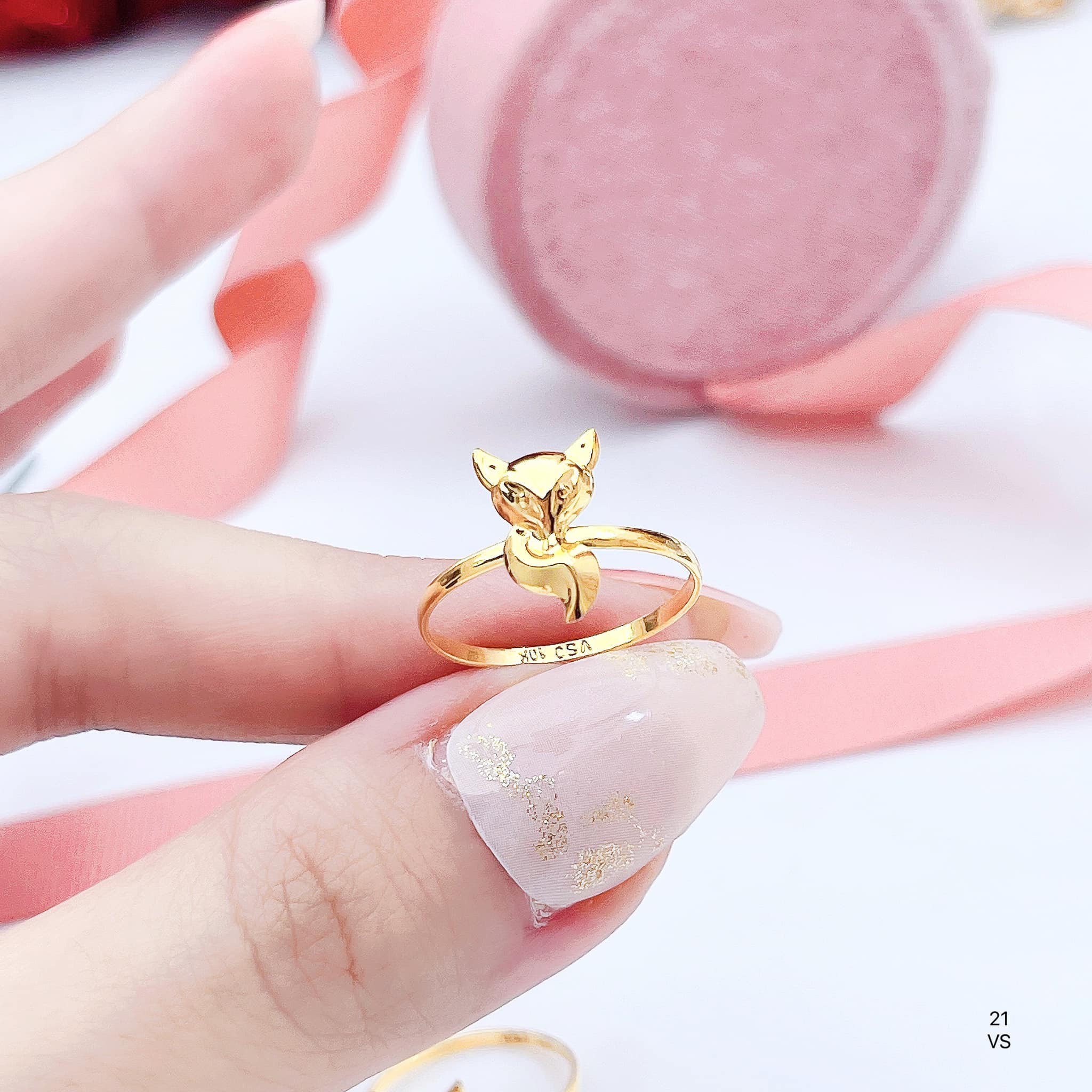 Nhẫn nữ vàng tây mặt hồ ly nhỏ xinh MS20