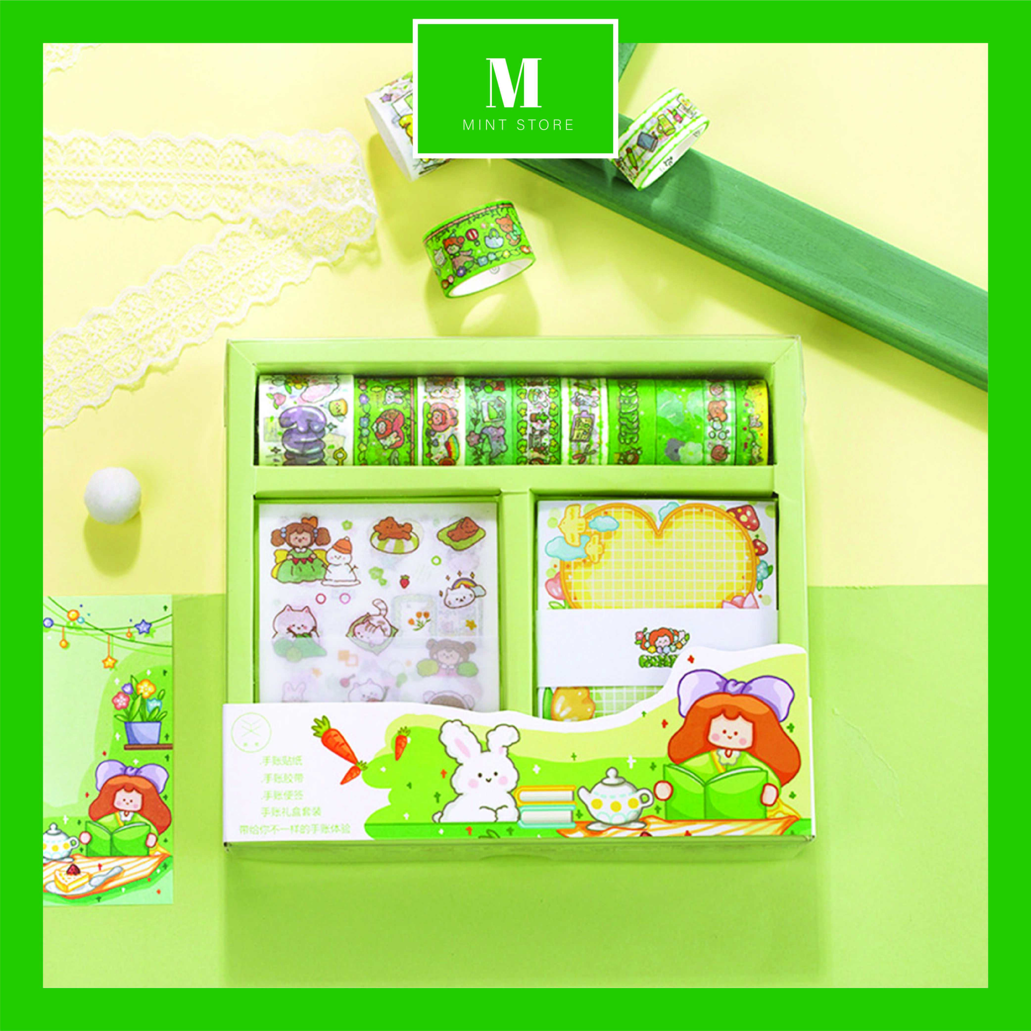 Fruit Fairy Tales gift box - 10 Cuộn washi tape + 30 trang giấy note + 10 tờ Sticker dán - MINT STORE