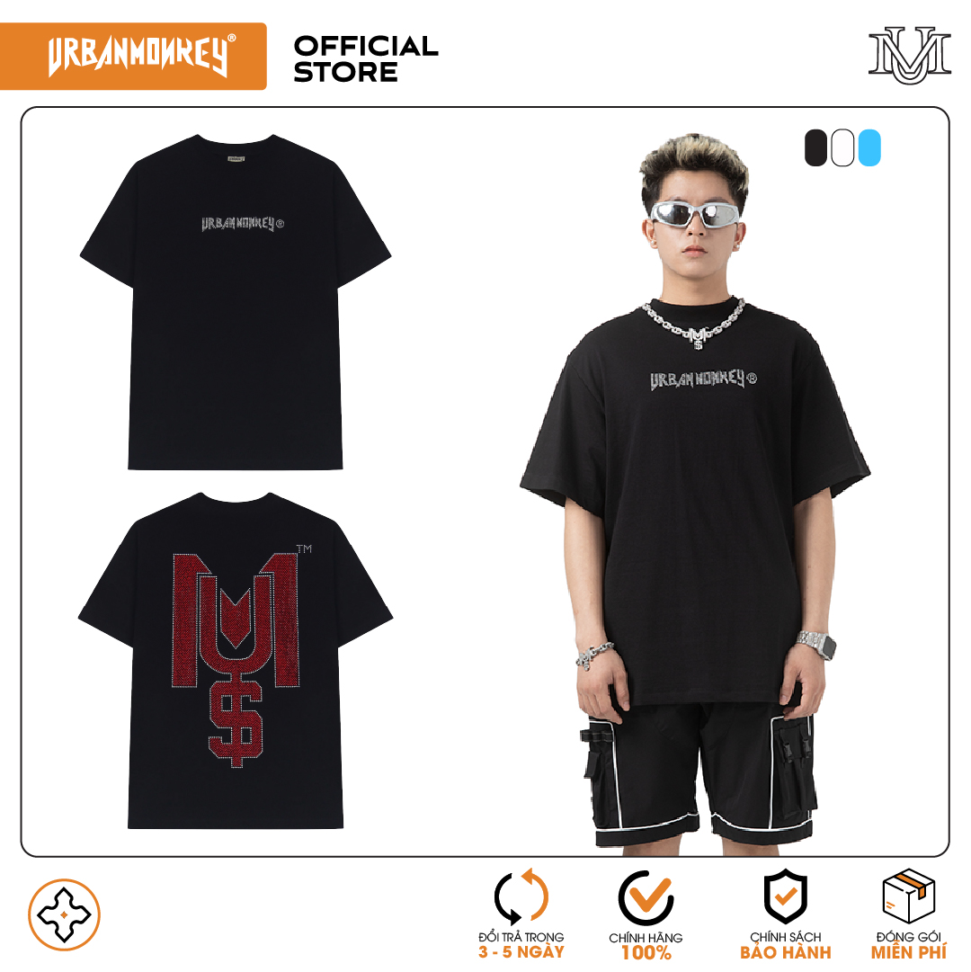 Áo phông nam unisex urban monkey cotton 2 chiều năng động form rộng rãi thoải mái họa tiết đá a5 cao cấp đen/đỏ - diamond big logo black/red