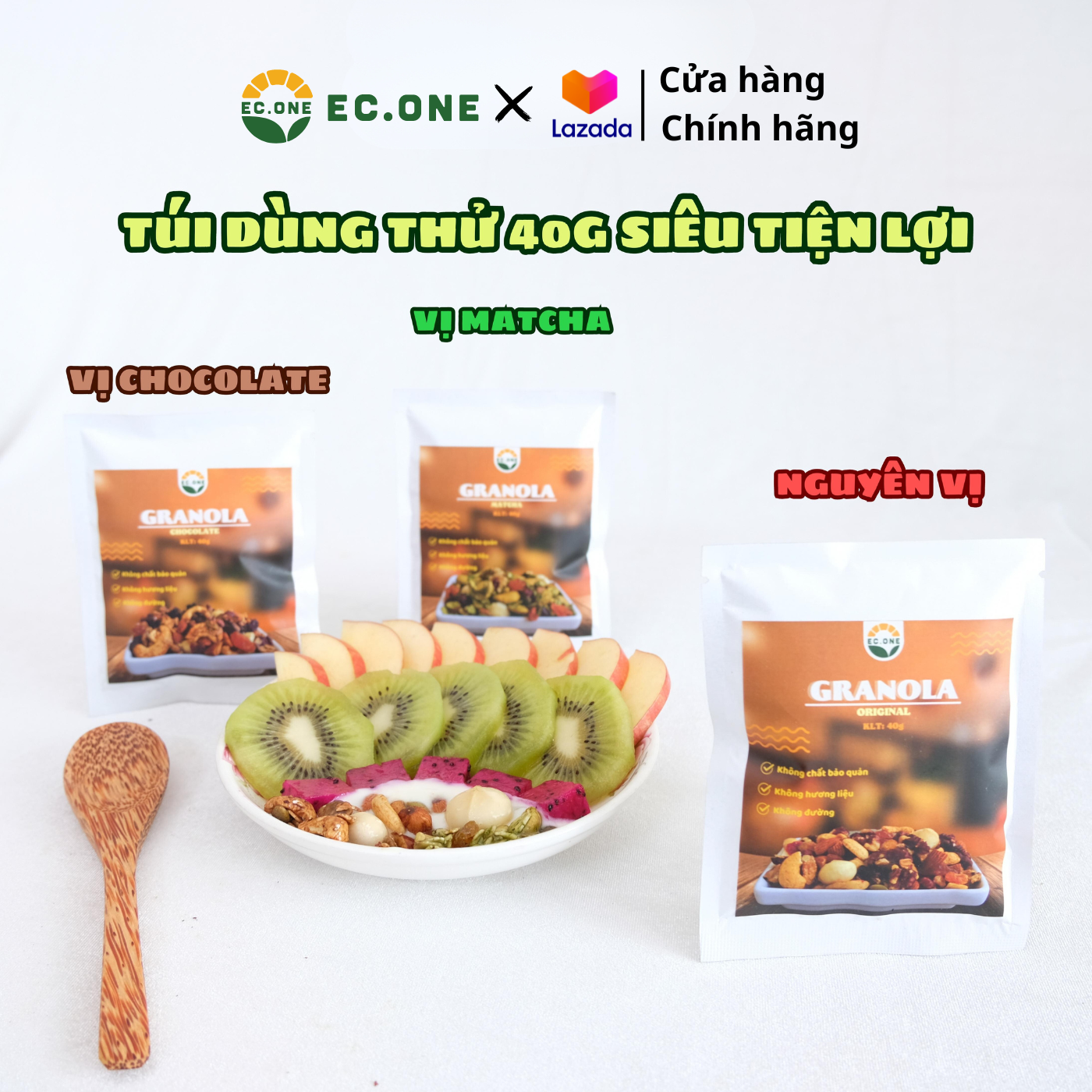 Granola siêu hạt ngũ cốc ăn kiêng giảm cân, ngũ cốc nướng mật ong Ec-One, túi dùng thử 40g