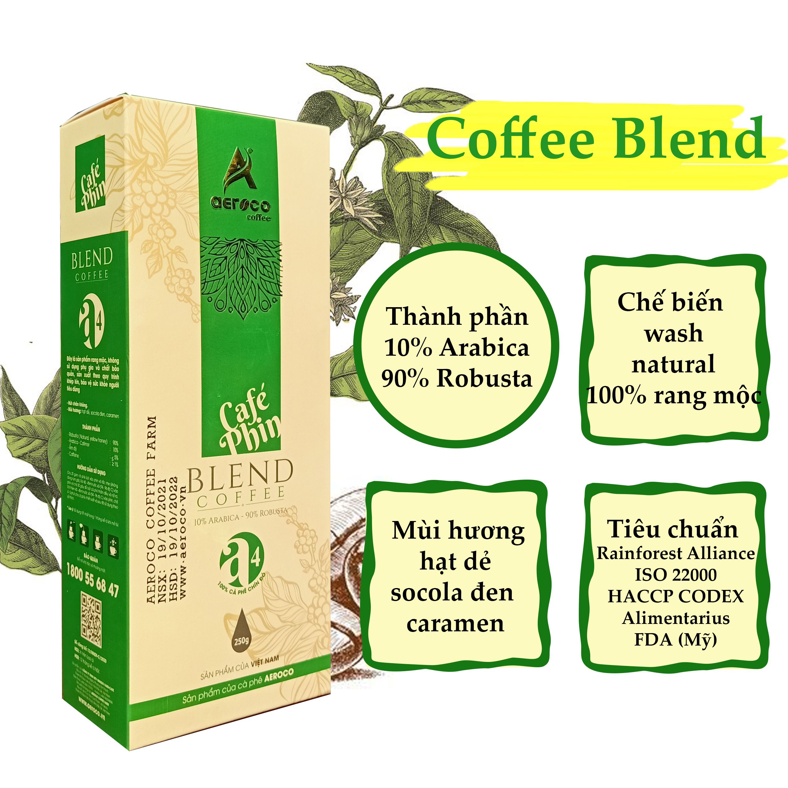 Cafe nguyên chất cà phê A4 AEROCO COFFEE cà phê nguyên chất 100% gói 250g