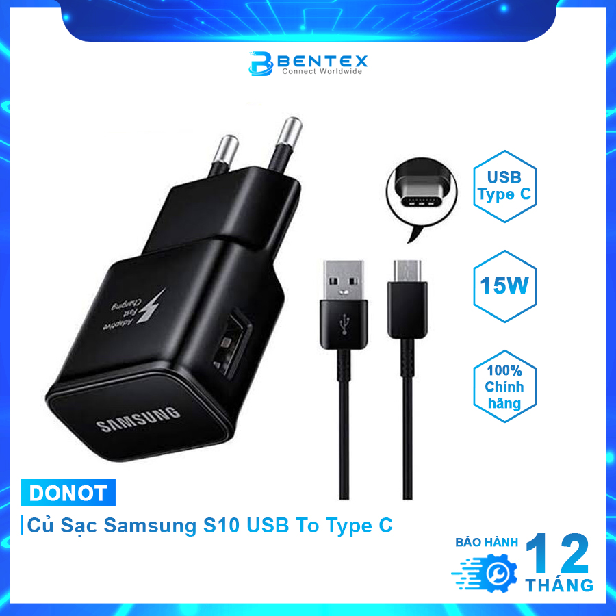 Củ Sạc Nhanh Samsung S10 Chính Hãng Made In VietNam 15W USB To Type C Bảo Hành 12 Tháng 1 Đổi 1 Trong 7 Ngày BENTEX DOS10