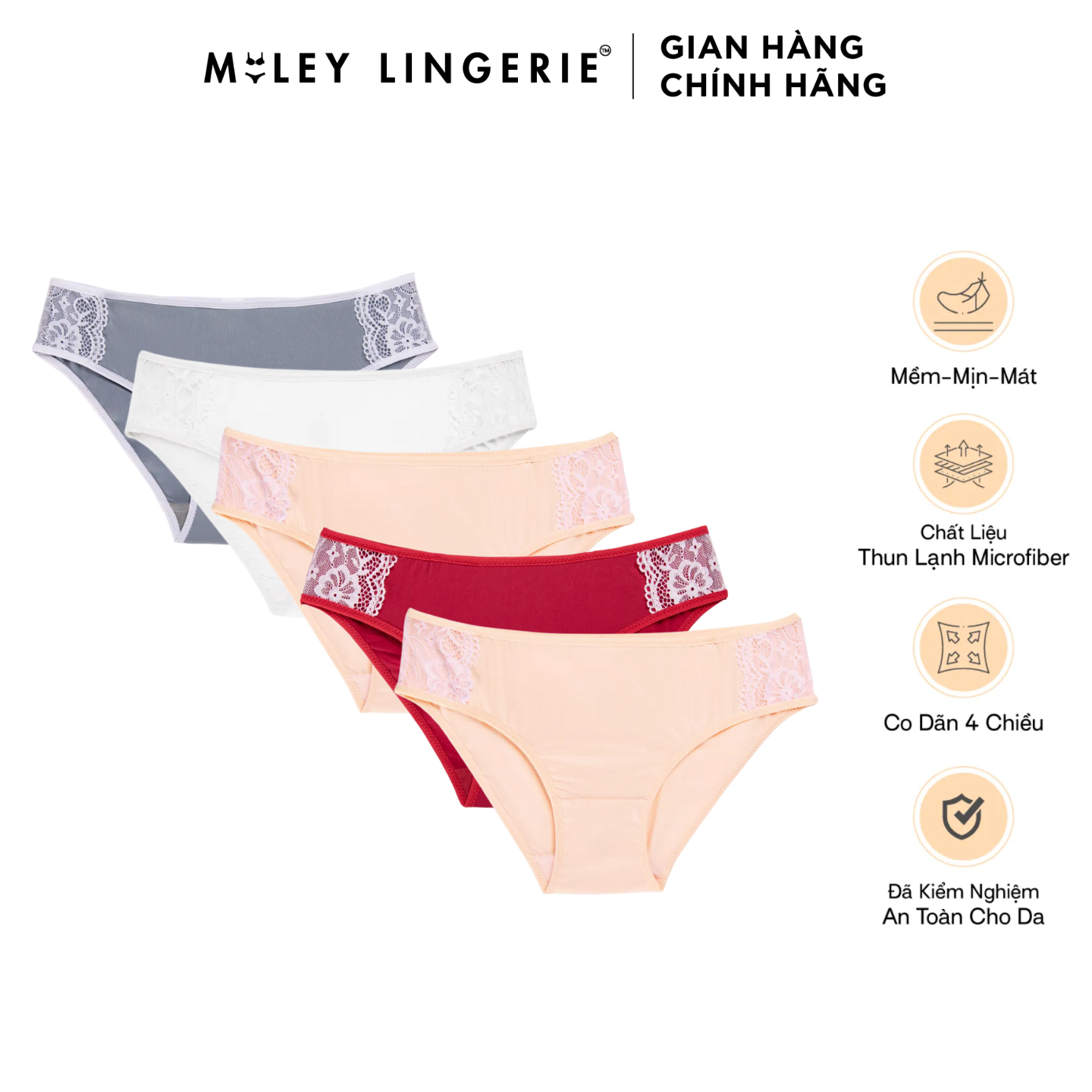 Combo 5 Quần Lót thun Lạnh Phối Ren Sườn Co Giãn Tốt Active Miley Lingerie