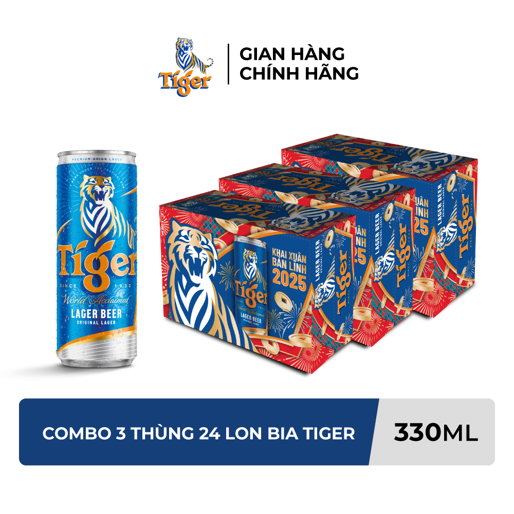 Combo 3 Thùng 24 lon bia Tiger 330ml/lon - Bao Bì Xuân