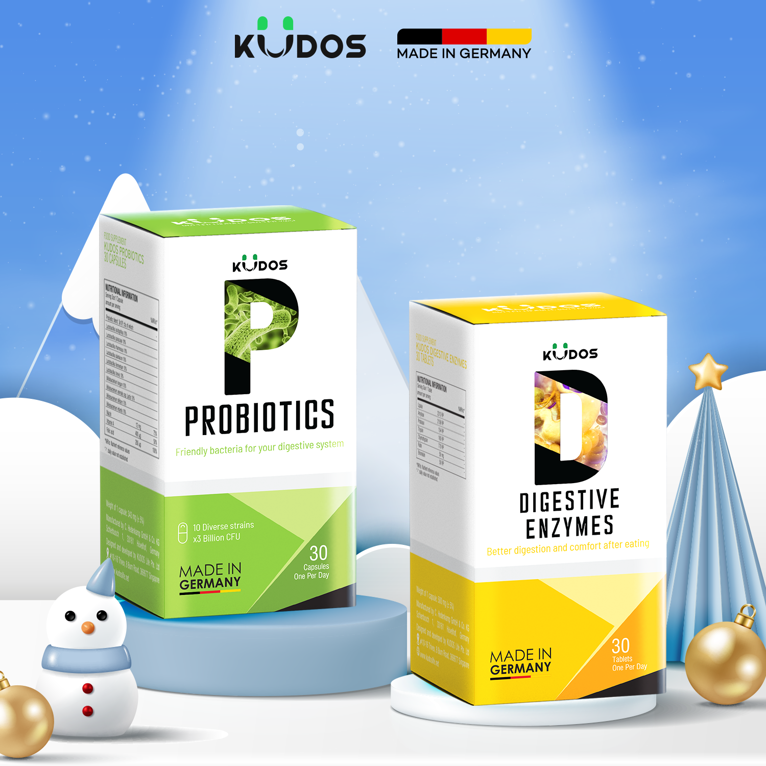 Combo Thực Phẩm Bảo Vệ Sức Khỏe - Viên uống KUDOS PROBITICS 30 viên + Viên uống KUDOS DIGESTIVE ENZYMES 30 viên