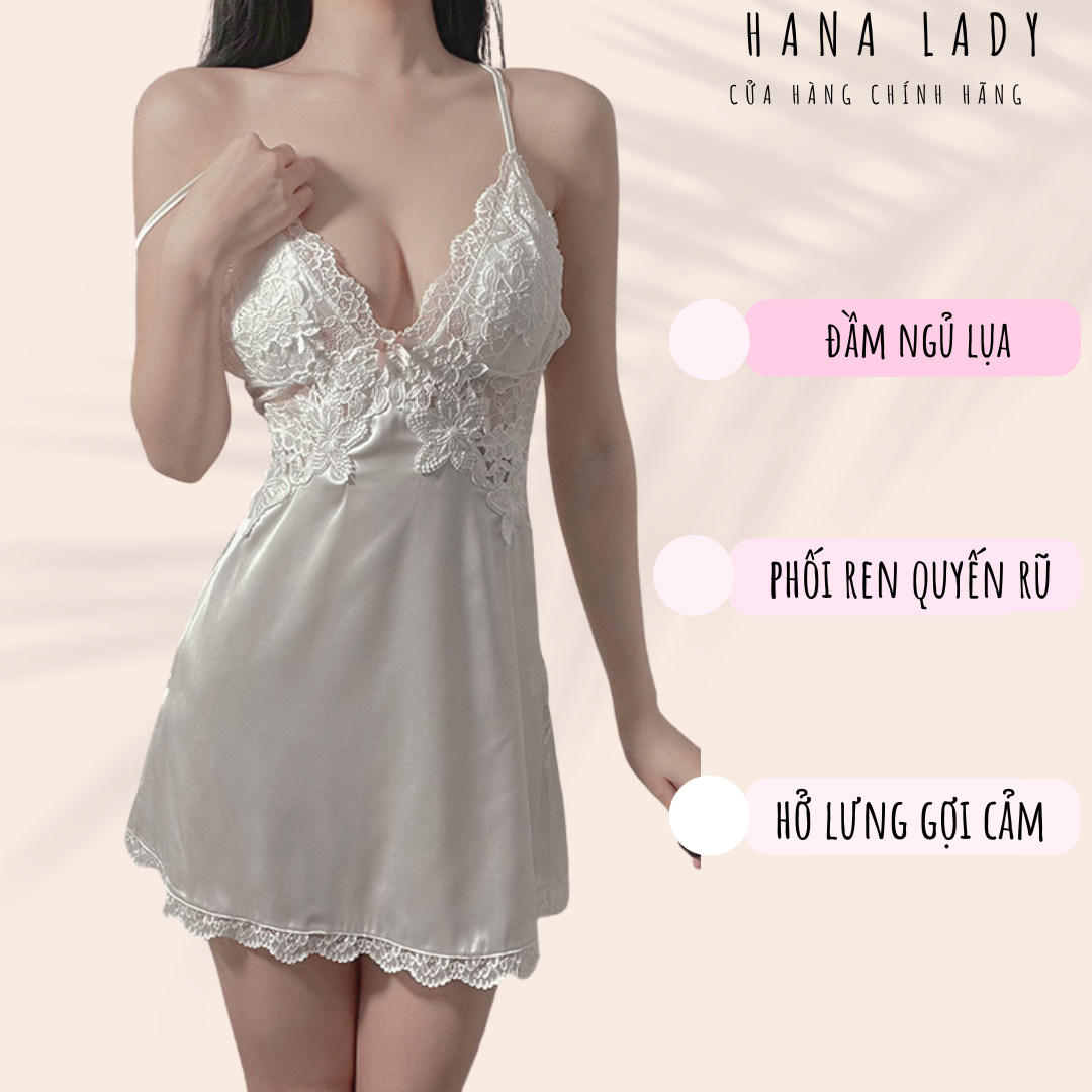 Váy ngủ lụa phối ren - Đầm ngủ 2 dây hở lưng mặc nhà cao cấp VN508